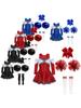 Kids Girls Cheerleading Dance Costume Long Sleeve Off Shoulder Sequin Dress Bowknot Headpiece Hand Flowers Striped Socks