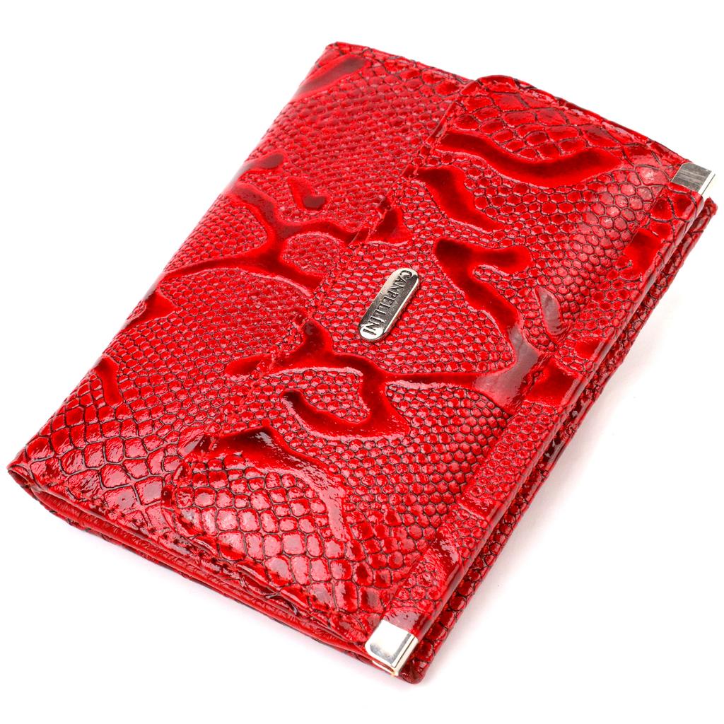 Excellent Wallet for Women of Medium Size Made of Genuine Leather with Reptile Embossing CANPELLINI 21818 Red