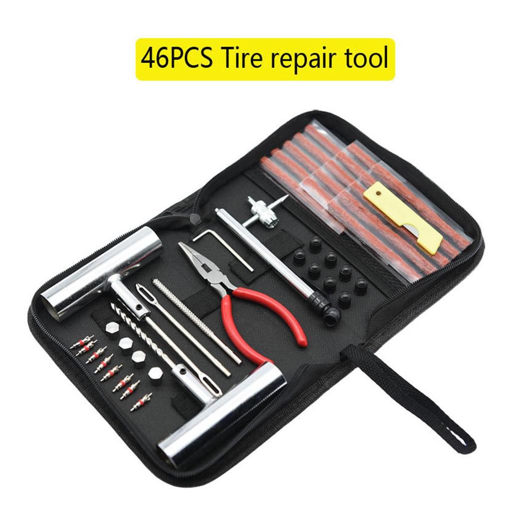 Car Tool Kit 46pcs Emergency Tire Repair Complete Kit Workshop Repair Mechanical Auto Pneumatic Q7K6