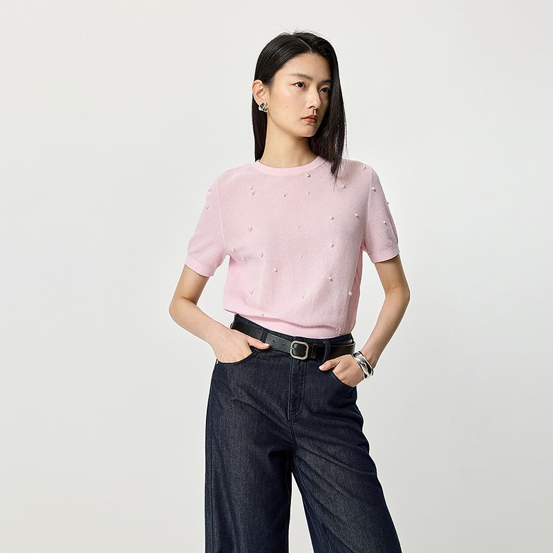 LILY simple nail bead pullover knitted sweater for women