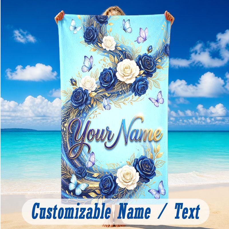 Butterfly Theme Beach Towel Personalized Custom Name & Text Soft Quick Dry Beach Towel for Swimming Travel
