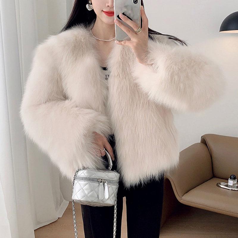 V-образный вырез All Match Plush Jackets Женская высококачественная теплая верхняя одежда Искусственный мех пальто для женщин Утолщенная повседневная зимняя куртка для женщин