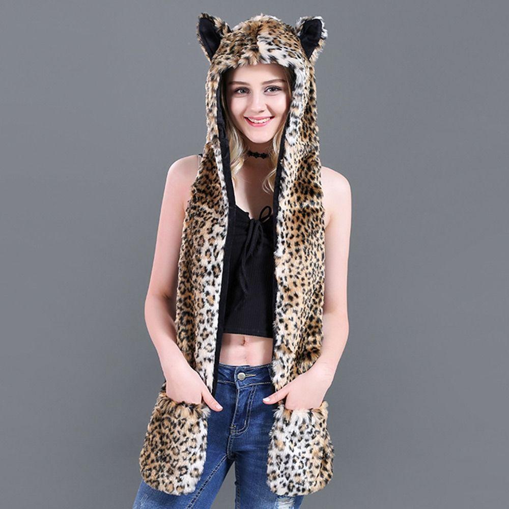 Теплая Теплая Шапка-Ушанка Животное Плюшевая Шапка-Бини Зимняя Шапка с Шарфом Перчатками для Мужчин Женщин