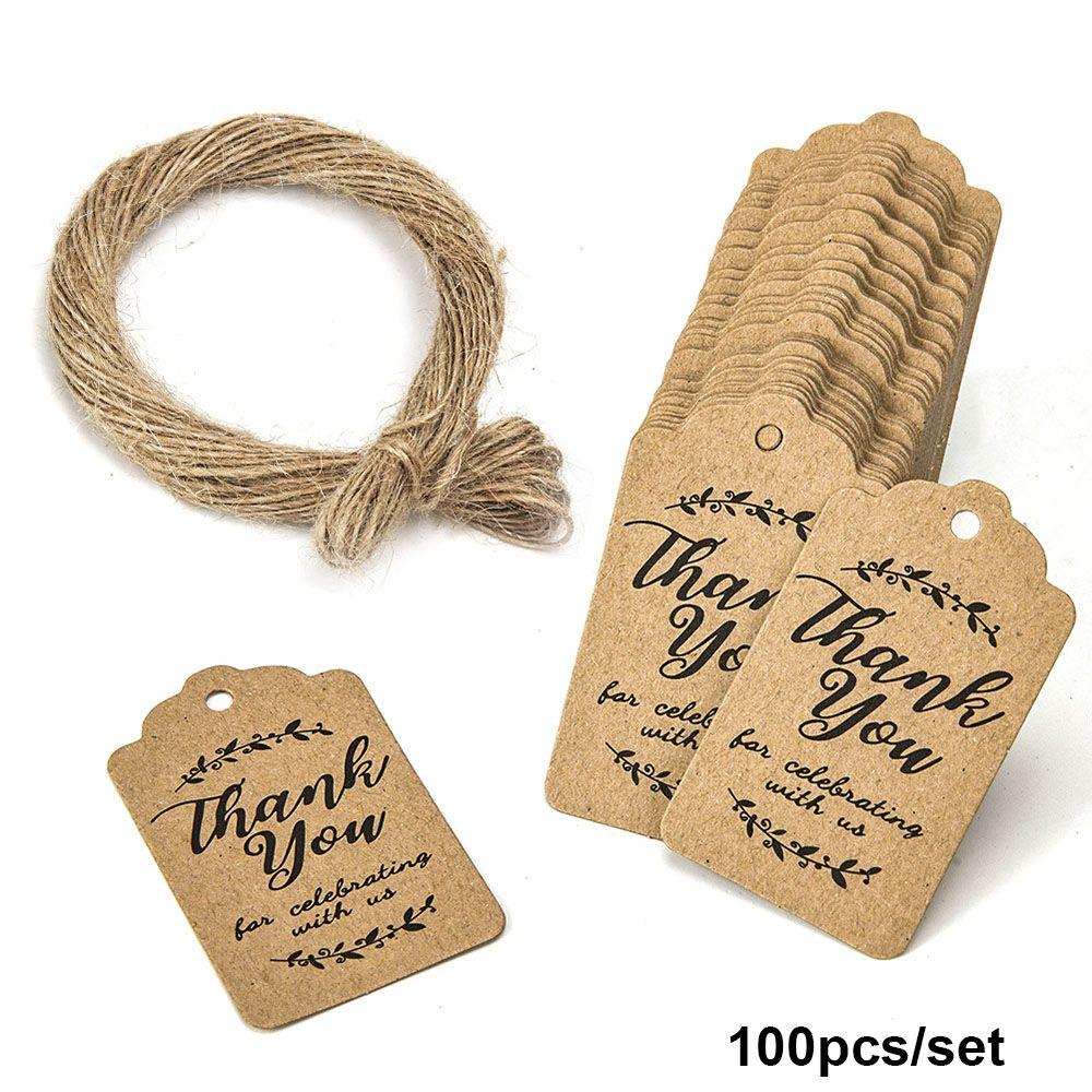 100pcs Cards Wedding Party Luggage Handmade Thank you Hanging Label Jute Twine Kraft Gift Tags