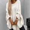 Women Sweater O-Neck 3/4 Sleeve Cloak Style Pullover Tops Solid Color Loose Fit Elastic Breathable Knitting Tops