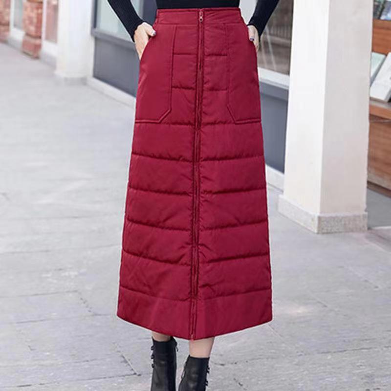 Down Cotton Skirt Women Autumn Winter New High Waist Medium Length Thickened