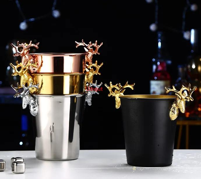 wine beer Cocktail cooler bucket black Gold Ice Bucket Beer Stainless Steel Wine Ice pail Cooler Box Bucket barrel KTV Bar tool