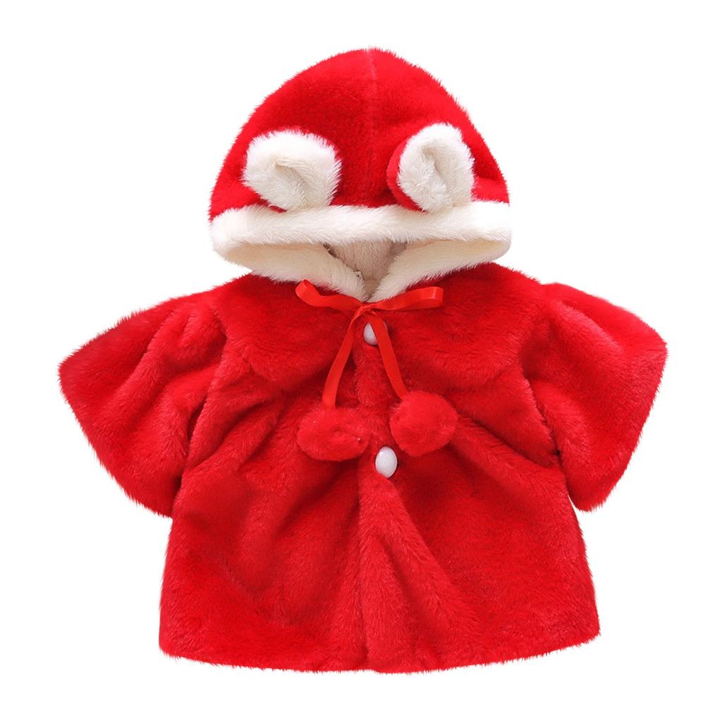 Пальто с капюшоном и кроличьими ушками для девочек, зимнее милое пушистое пальто