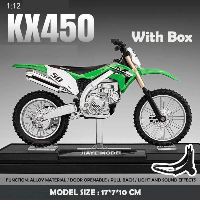 Моделирование 1:Масштаб 1/12 Модель внедорожного мотоцикла Kawasaki KX450 из сплава со звуком и светом, литая модель мотоцикла, игрушка-транспортное средство для мальчика, подарок