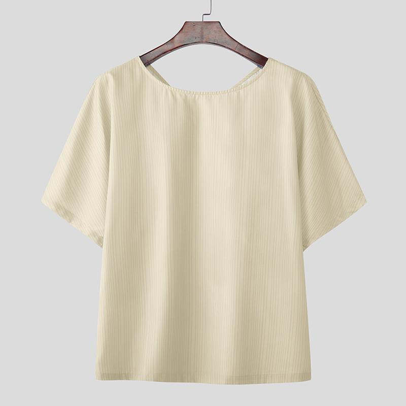 INCERUN Летние мужские футболки с коротким рукавом, полосатым узором на спине, бантом и оборками для вечеринок