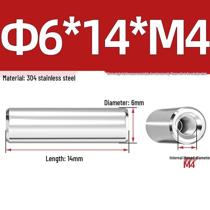 Цилиндрический штифт из нержавеющей стали 304 с внутренней резьбой M4/M6/M8 и отверстием - Опорная и направляющая колонна