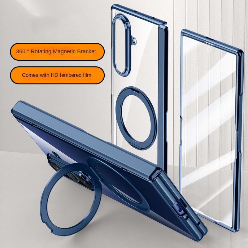 Металлический держатель-кольцо Магнитный чехол Magsafe для Samsung Galaxy Z Fold 7 Пружинный шарнир с защитной крышкой из закаленного стекла