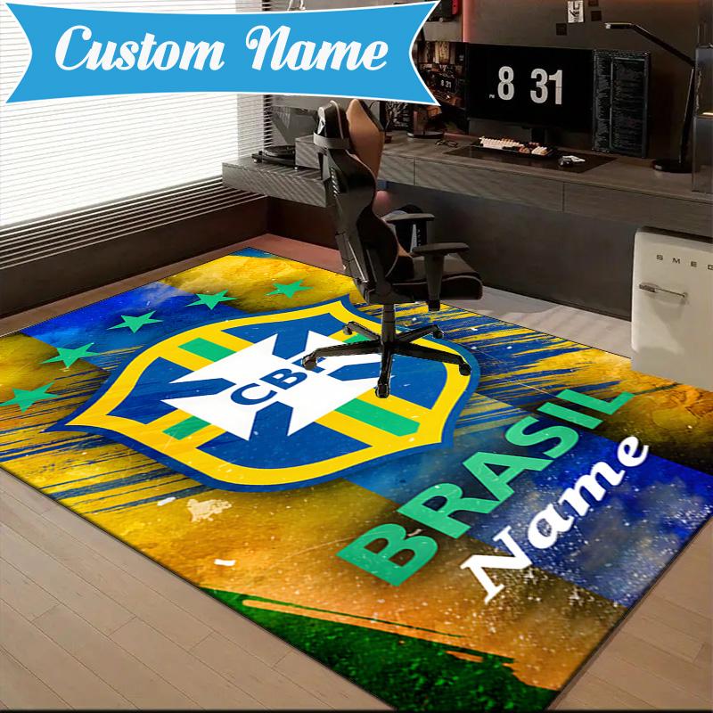 Custom Name Brazilian Football Championship Rug Game Carpet,Floor Mat for Bedroom Living Room Entryway Rug,Home Decor Gift for Christmas birthday