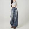 American Retro Blue High-Waisted Wide-Leg Jeans - Women's Trendy Loose Summer Style