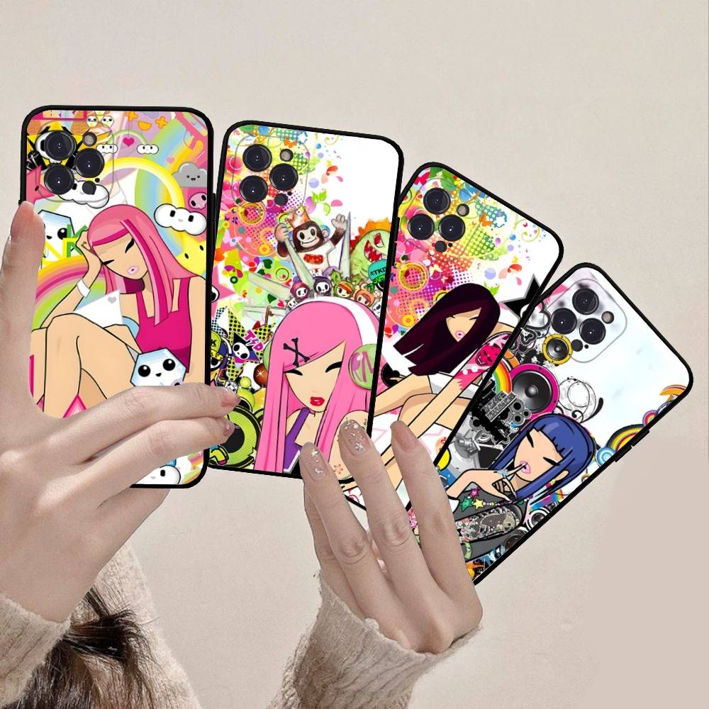 Чехол для телефона с персонажем Tokidoki для iPhone 17 16 15 14 13 12 11 Pro Max Plus Черный корпус