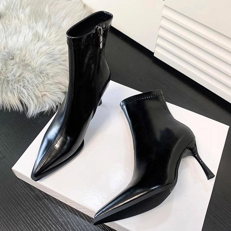 Модные Сексуальные Остроносые Панк Стиль Тонкие Высокие Каблуки Женские Ботильоны Сексуальная Лакированная Обувь Модная Молния Банкетные Туфли-Лодочки