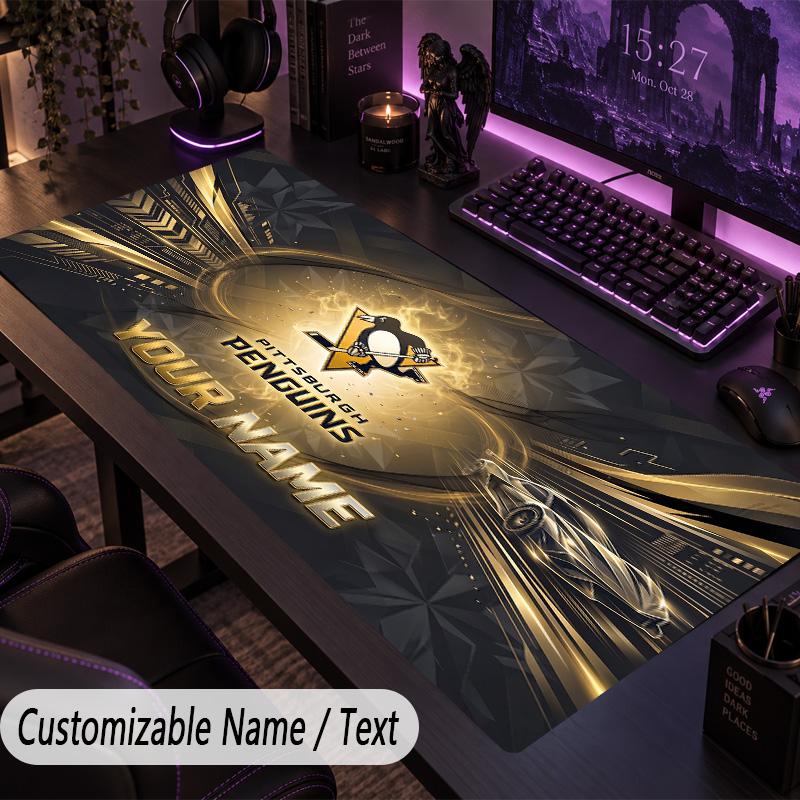 Large Mouse PadPittsburgh Penguins Custom Name Text Personalized Desk Mat Non Slip Gaming Pad