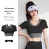 Women's Color Block Two-Piece Short Sleeve Quick-Dry Sports Yoga Top