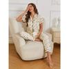 Allover Heart Print Pajama Set Casual Short Sleeve Buttons Lapel Top & Elastic Pants Women's Sleepwear