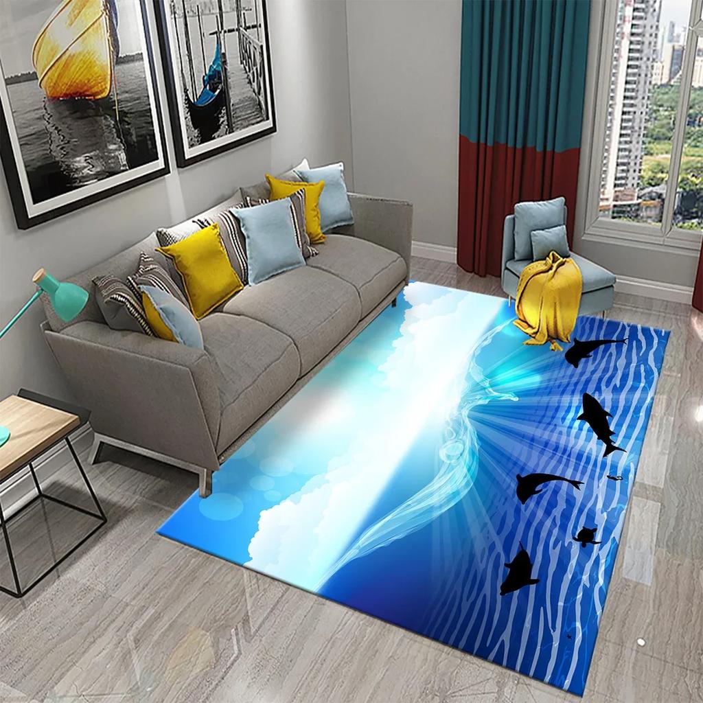 3D Абстрактный ковер с дельфинами для кухонного коврика, входного коврика, декора пола спальни, ковра для гостиной, ванных противоскользящих ковриков