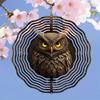 Laser Cut Metal Wind Spinner 3D Mandala Owl Design Outdoor Garden Decor Hanging Sculpture with Holographic Effect Creative Gift