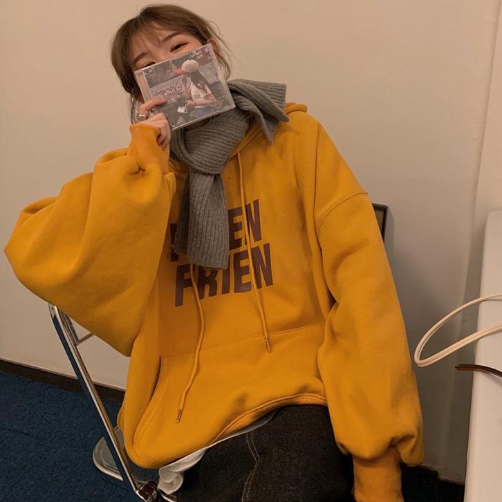 Oversized Korean Retro Hoodies Women Vintage Casual Hooded Sweatshirts Thicken Warm Velvet Top Harajuku Pullover Autumn