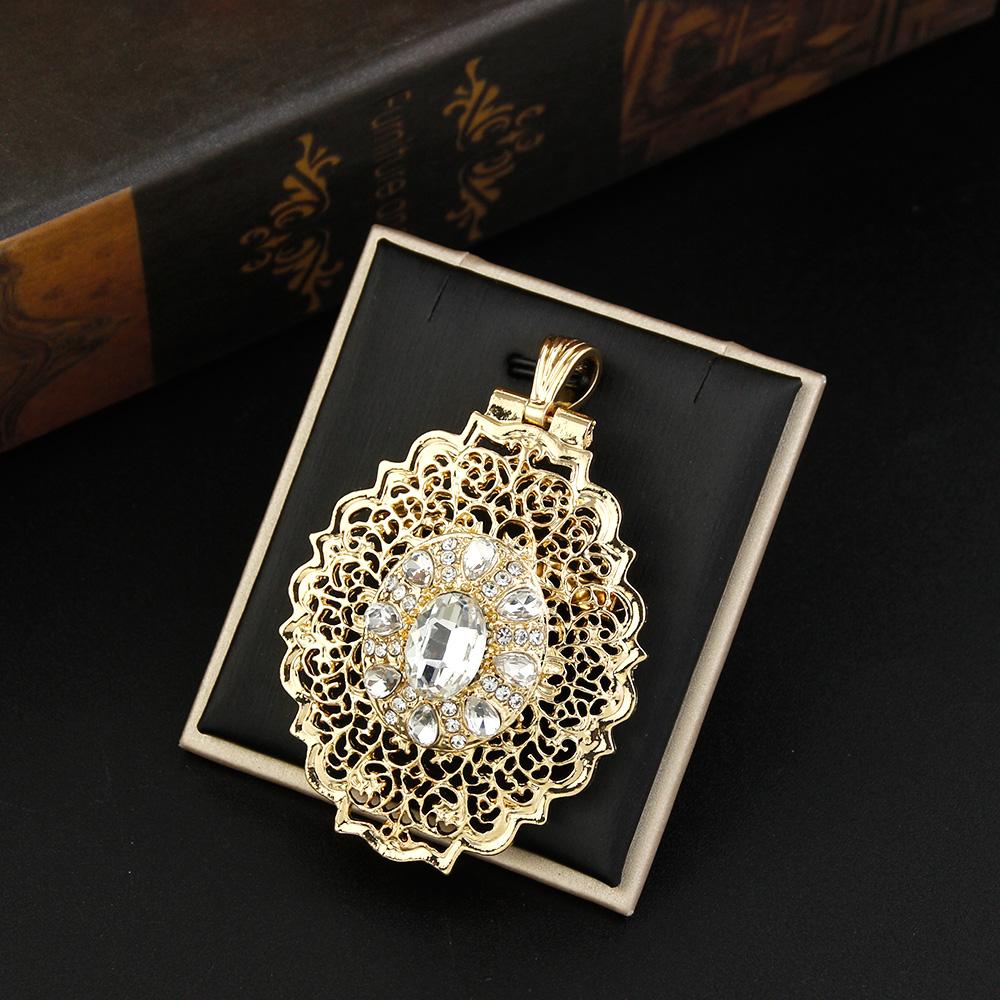 Gold Jewelry Women's Brooch Round Crystal Brooch Arabian Bride Bijoux Brooch Pendant Dual Purpose