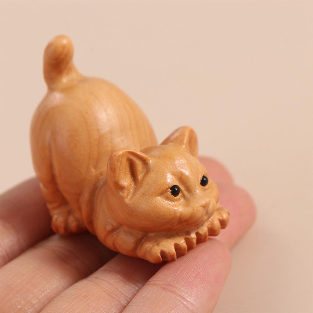 Hand-carved Animal Figurine Adorable Tea Pet Desktop Decor Cat Sculpture  Table