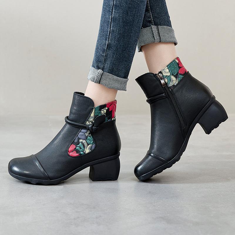 Ботильоны из натуральной кожи, женская обувь 2024 года, осень-начало зимы, круглый носок, квадратный каблук, молния, ручная работа, женские ботинки для отдыха