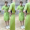 High-quality Slim Dress with Waist Belt for Women, Plus Size V-neck Midi Dress with Elegant Temperament and Short Sleeves Design