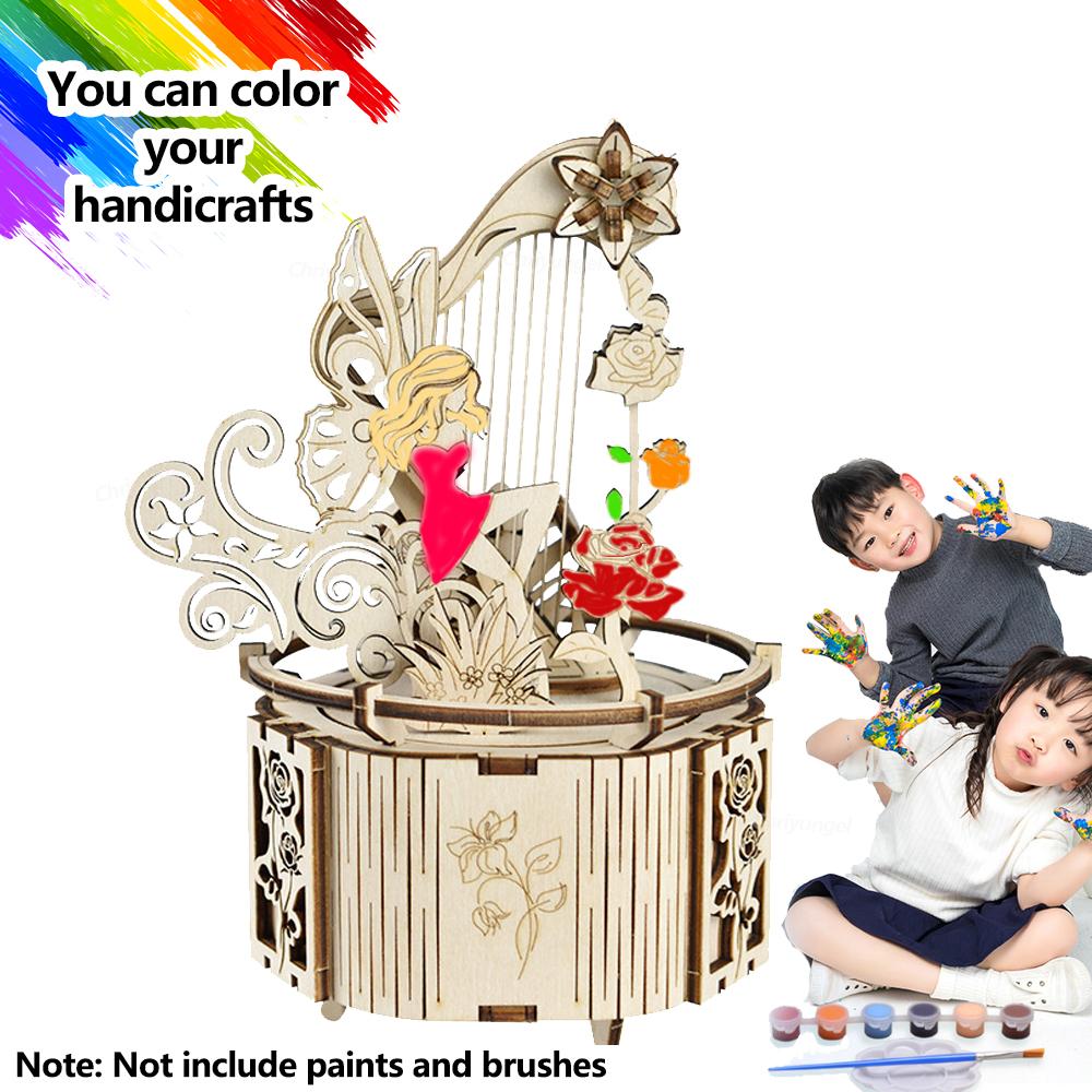 3D Puzzle Wooden Fairy Music Box DIY Assembly Model Building Kit Crafts STEAM Educational Toys Gift for Adults Teens Kids