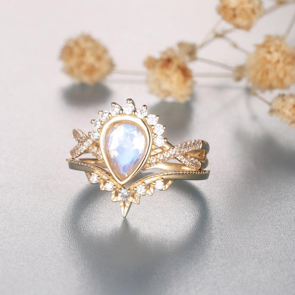 Ornament European and American rose floral design ring Princess-cut pear-shaped gemstone ring, gold couple rings for women