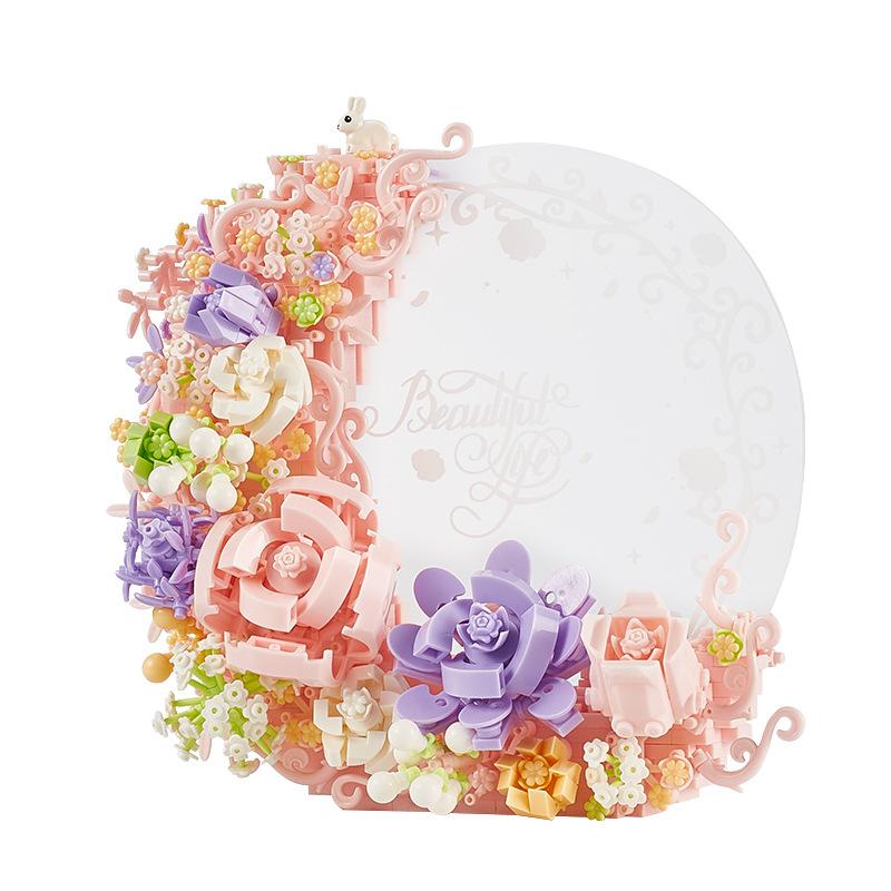 Romantic Idea Flower Building Brick Rose Sunflower Moon Message Board Block Model Educational Toys With Light For Girls Gift