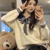 Pullover Autumn and Winter Long Sleeved Contrast Navy Neck Sweater Loose Spring Versatile Small and Sweet Knitted Sweater Women