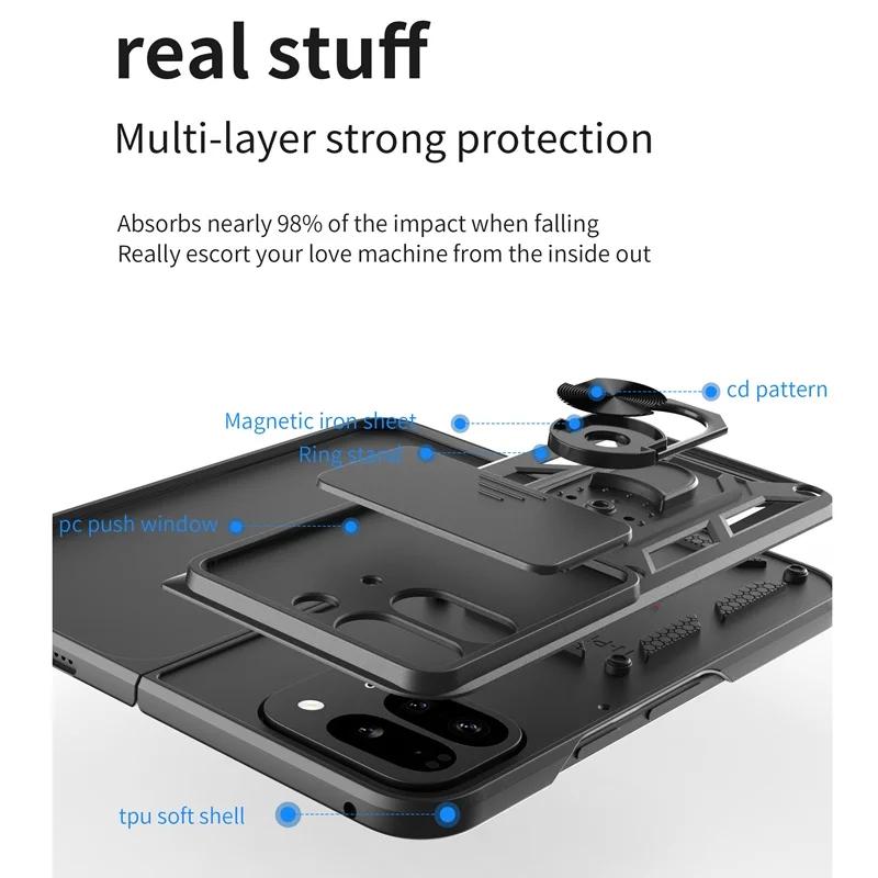 Ударопрочный чехол Armor для Google Pixel 9 Pro Fold 5G защитный чехол с кольцом магнитный держатель подставка Coque Fundas