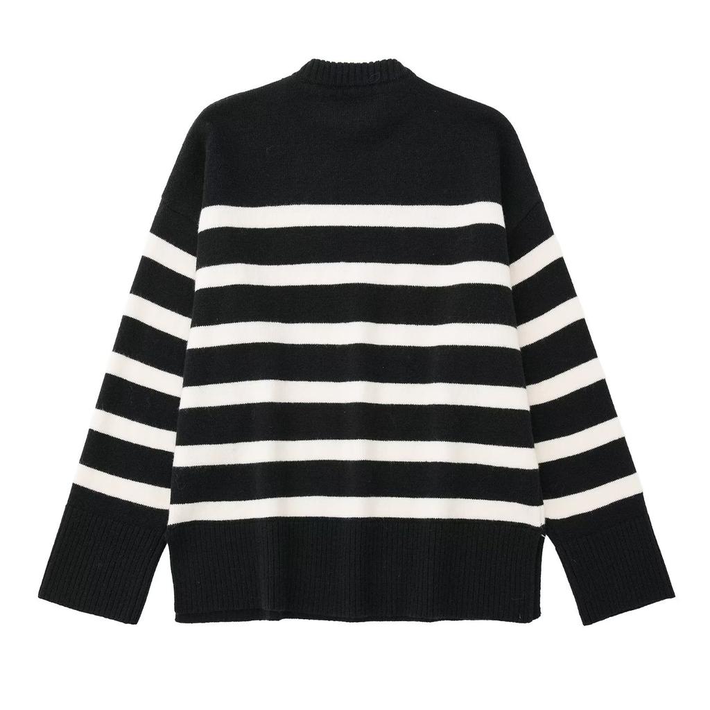 Зимний свитер в черно-белую полоску, женский уличный свитер, свободный пуловер, свитер, топы, женская водолазка с длинным рукавом, утепленные вязаные свитера