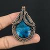 Neon Blue Apatite Gemstone Pendant 999 Copper Wire Wrapped Jewelry, Handmade Antique Pendant Jewelry, Gift For Mother