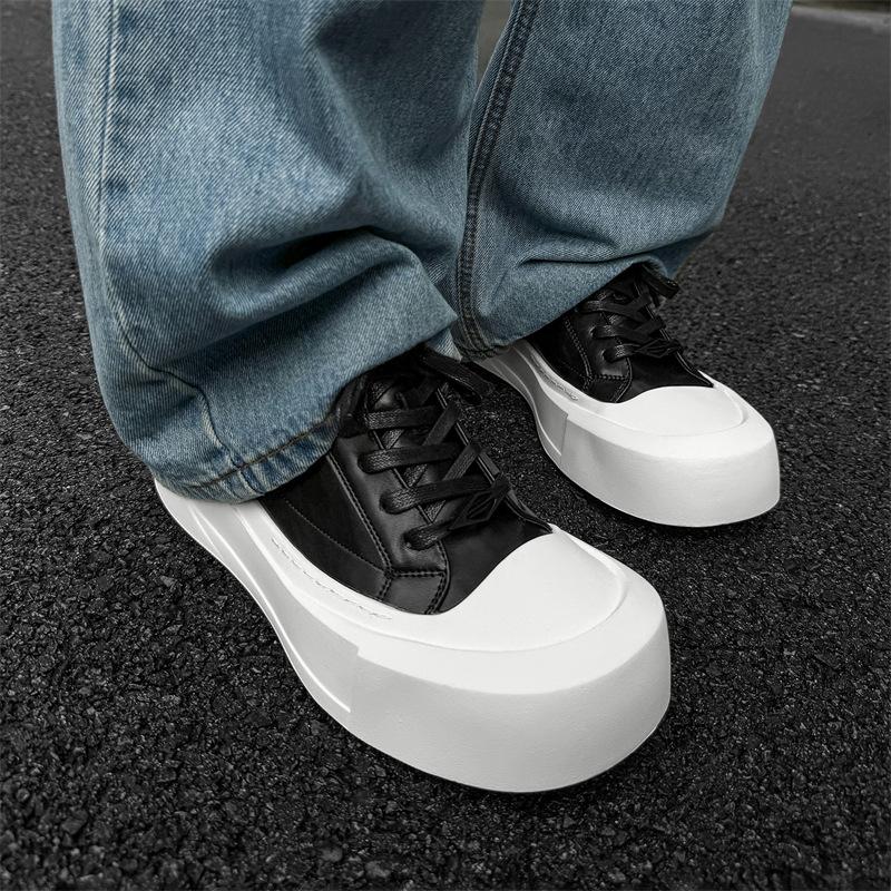 Пара дерби с круглым носком, толстая подошва, повседневная обувь для скейтбординга, мужские и женские белые туфли, черный тренд 66642-M