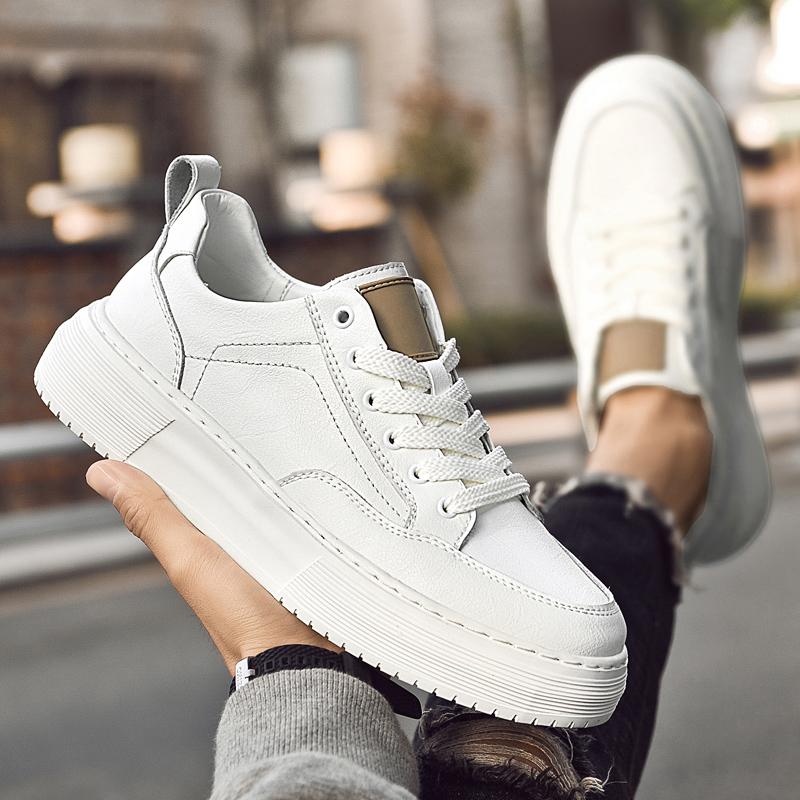 2025 Men's Casual Shoes Cow Leather Sneakers Breathable Thick Bottom Elevator Shoes Tennis Shoe Male Vulcanized Shoes