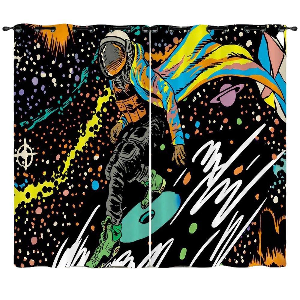 Curtain Space Universe Starry Sky Illustration 3D Digital Printing Blackout Curtain Punching