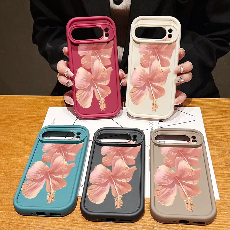Pink Hibiscus Flower Pattern Case For Google Pixel 10 Pro XL Shockproof Bumper Silicone Cover For Pixel 9A 9 8 7 Pro 8A 7A