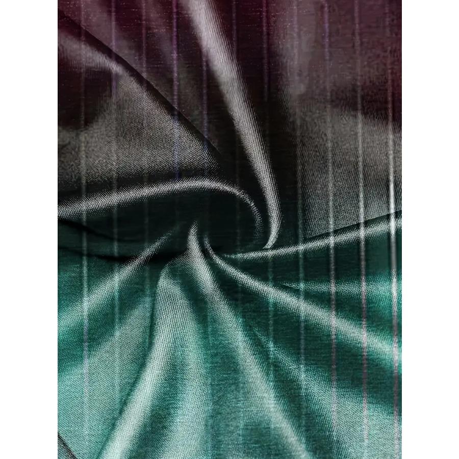 Gradient Color Stripe Long Sleeve Novelty Crew Neck T-Shirt Soft Slight Stretch Polyester Contrast Collar All Over Print Design