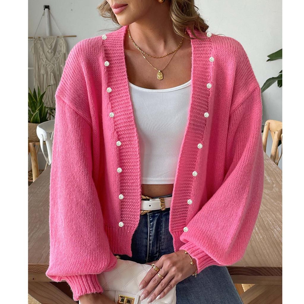 Женская повседневная свободная куртка с жемчужными бусинами-гвоздиками, кардиган, куртка и свитер-кардиган