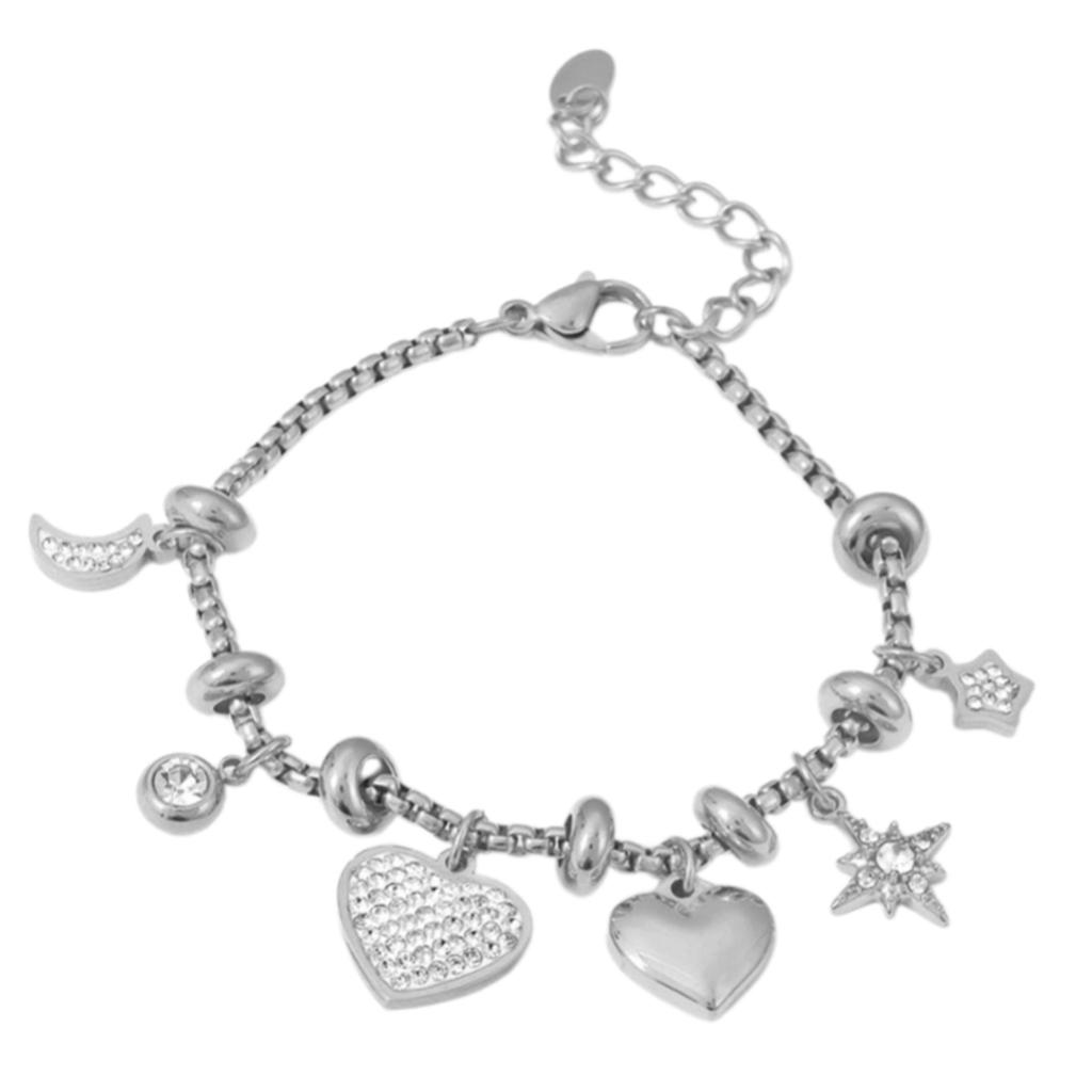 Women's 18k Gold Plated Heart Charm Bracelet Featuring Sturdy Stainless Steel and Stylish Zircon Accent Casual Wear