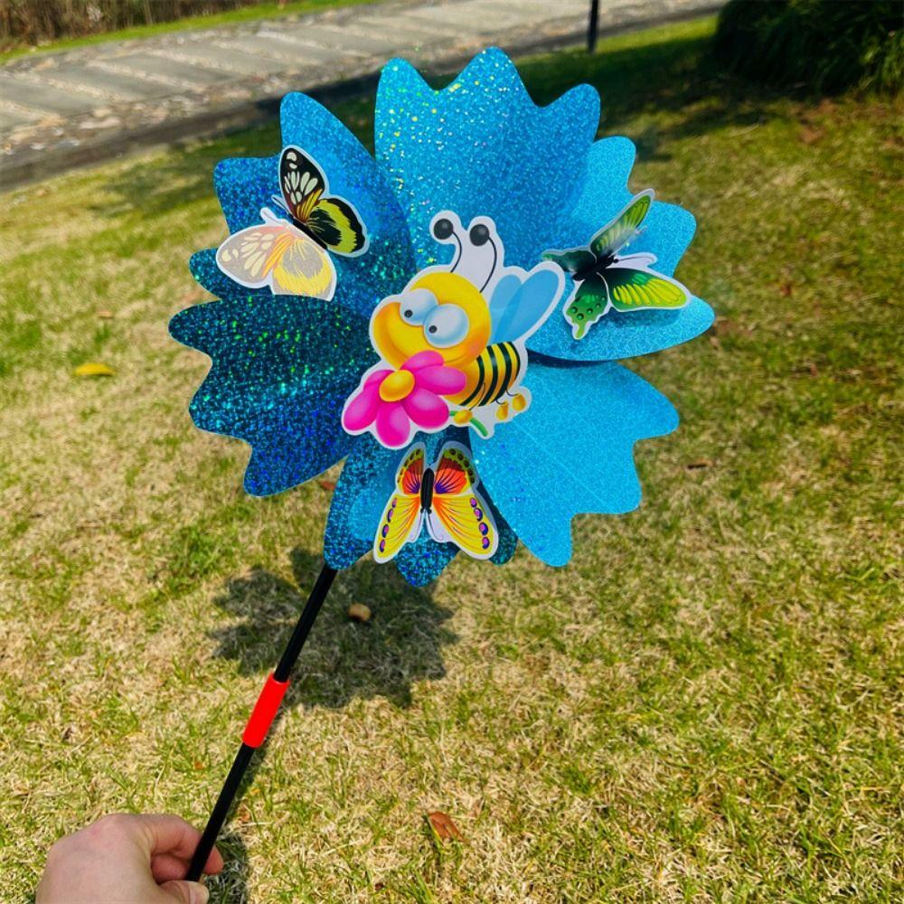 Glitter 3D Butterfly Dance Cartoon Petal Windmill Standing Lawn Flower  Outdoor Party Picnic Decor