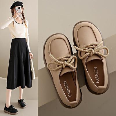 Ретро женские повседневные лоферы на толстой подошве с нескользящим протектором, новинка осени 2025 года, простые одинарные туфли на шнуровке с круглым носком