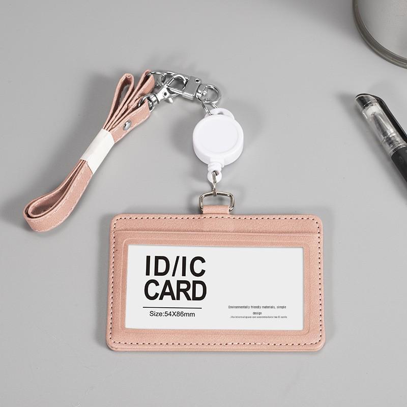 Выдвижной кожаный держатель для рабочих ID-бейджей на шнурке с прозрачным односторонним слотом для карты