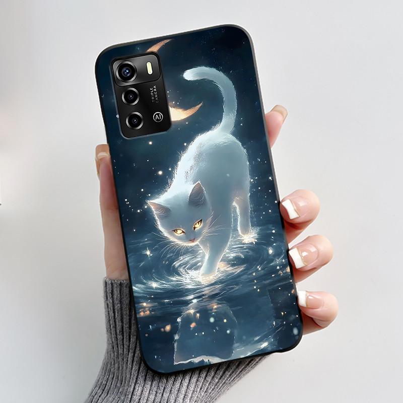 Casing For ZTE Blade A72 4G V40 Vita Phone Case Shell Aesthetic Cute Cat Astronaut Fashion Matte Black Protective Soft TPU Cover
