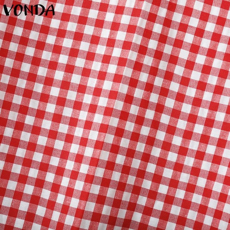 VONDA Summer Women Ruffled Sleeveless Plaid Check Print Casual Tank Tops