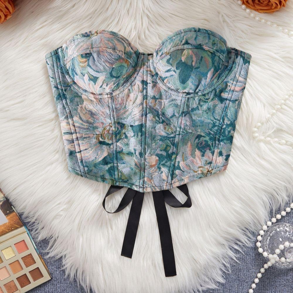 Off-shoulder Floral Underwired Corset Multi-Color Strapless Corset Top  Daily Streetwear